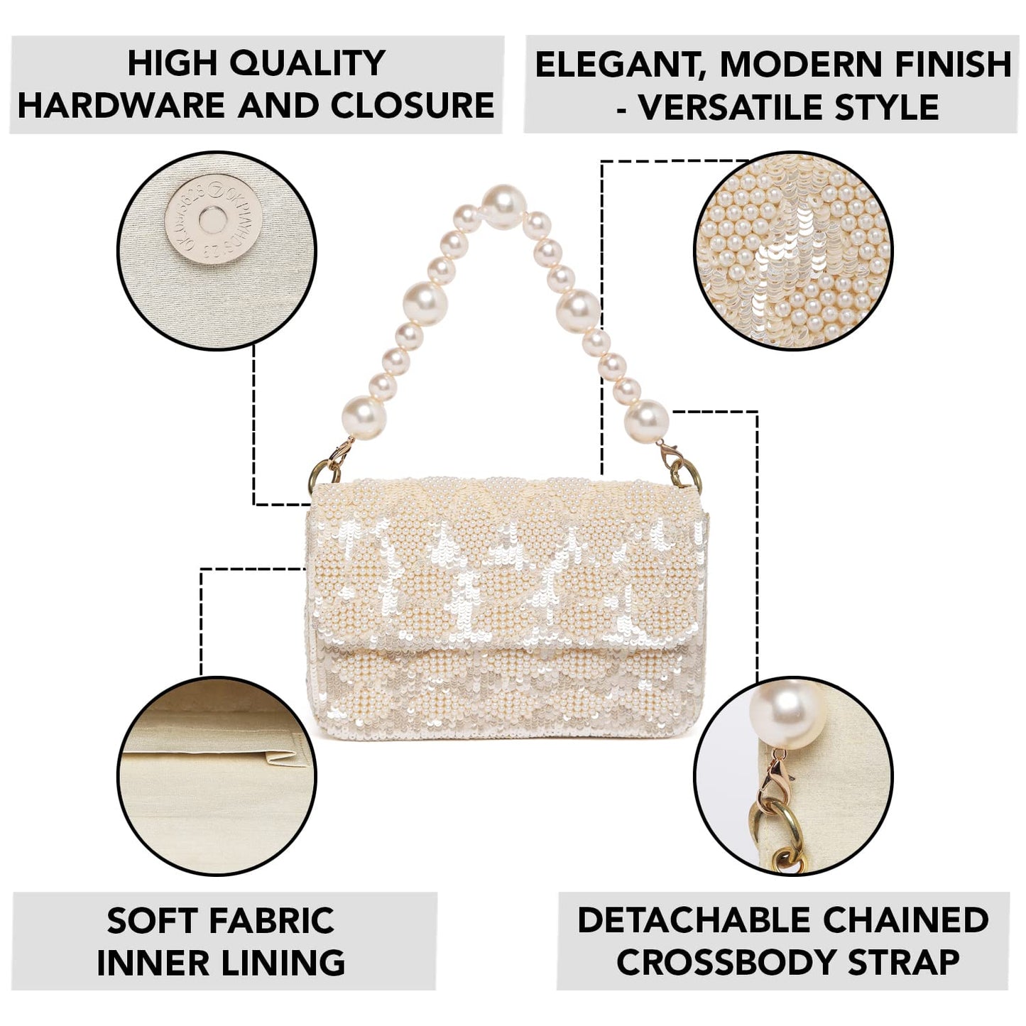 Peora Cream Clutch Purses for Women Wedding Handmade Evening Handbags Party Bridal Clutch (C54CRM)