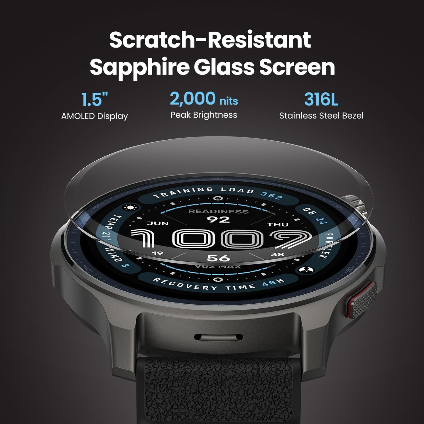 Amazfit Balance 2 Smart Watch 47mm AMOLED Sapphire Glass Display, Dual Band GPS, 21 Days Battery, 170+ Sport Modes, Hyrox Mode, Accurate Readings, for Android & iPhone