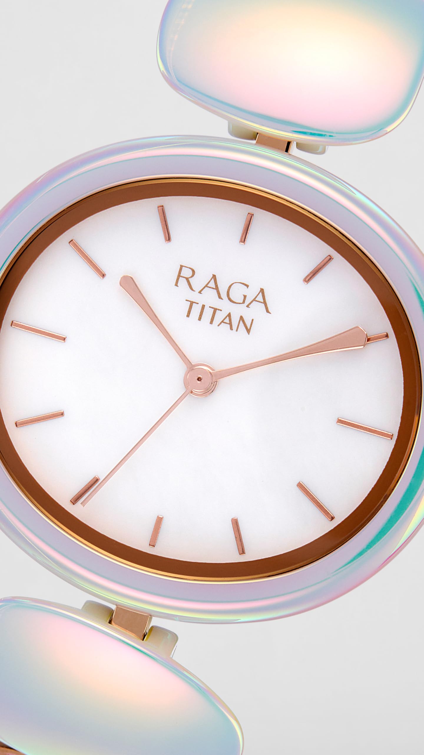 Titan Raga Ceramics Update Quartz Analog MOP Dial with Brass Strap Watch for Women