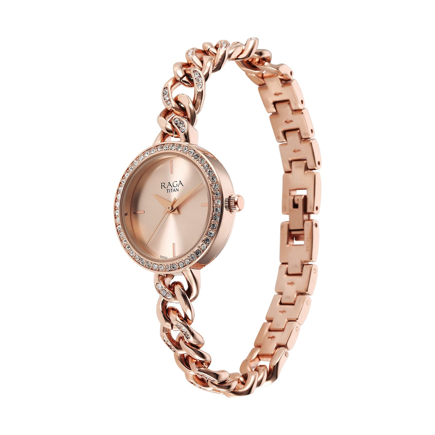 Titan Raga Round Shaped Rose Gold/Copper Dial Women Watch with Brass Strap