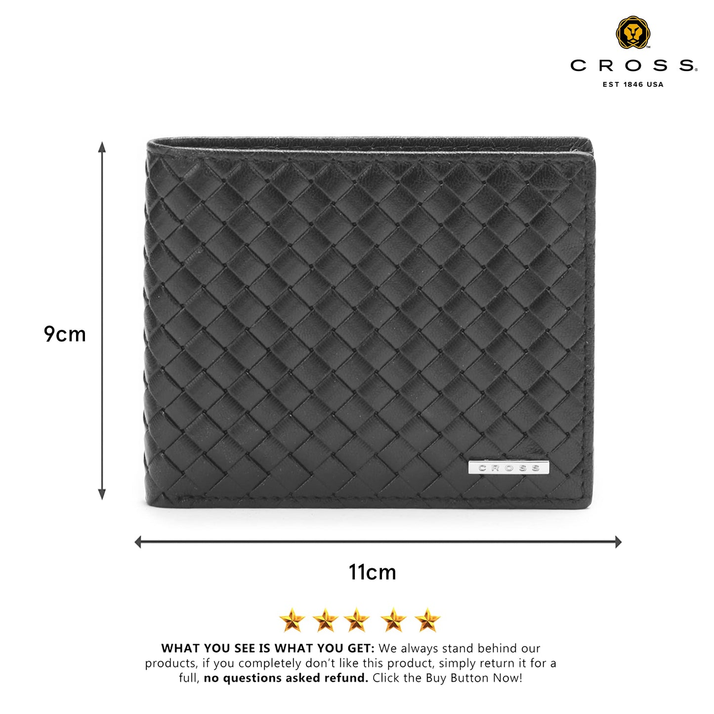 Cross Edgy Slim Leather Wallet for Men Latest Gents Purse with Card Holder Compartment | Regular Size Bi-Fold Wallet for Men | Ideal Gift Option - Black