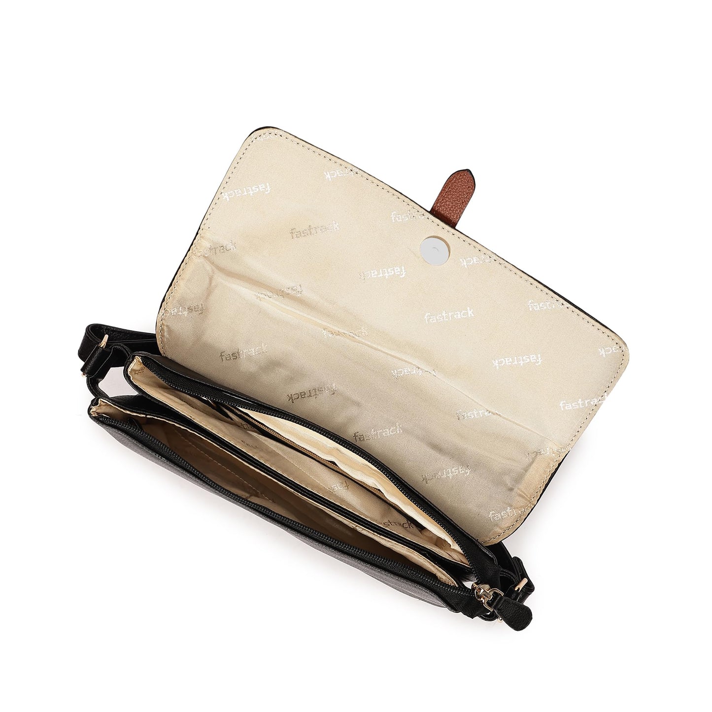 Fastrack Women Double Compartment Sling Bag with Side Zip Pocket | Adjustable Sling Belt, Inner Zip and Slip Pockets | Stylish Everyday Sling | Sling for Casual Carry