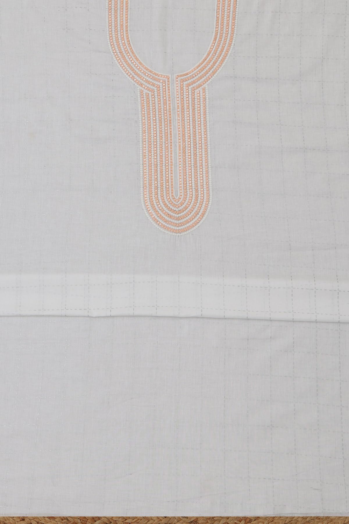 Soch Womens White Cotton Checks Dress Material With Machine Embroidery and Sequin Details