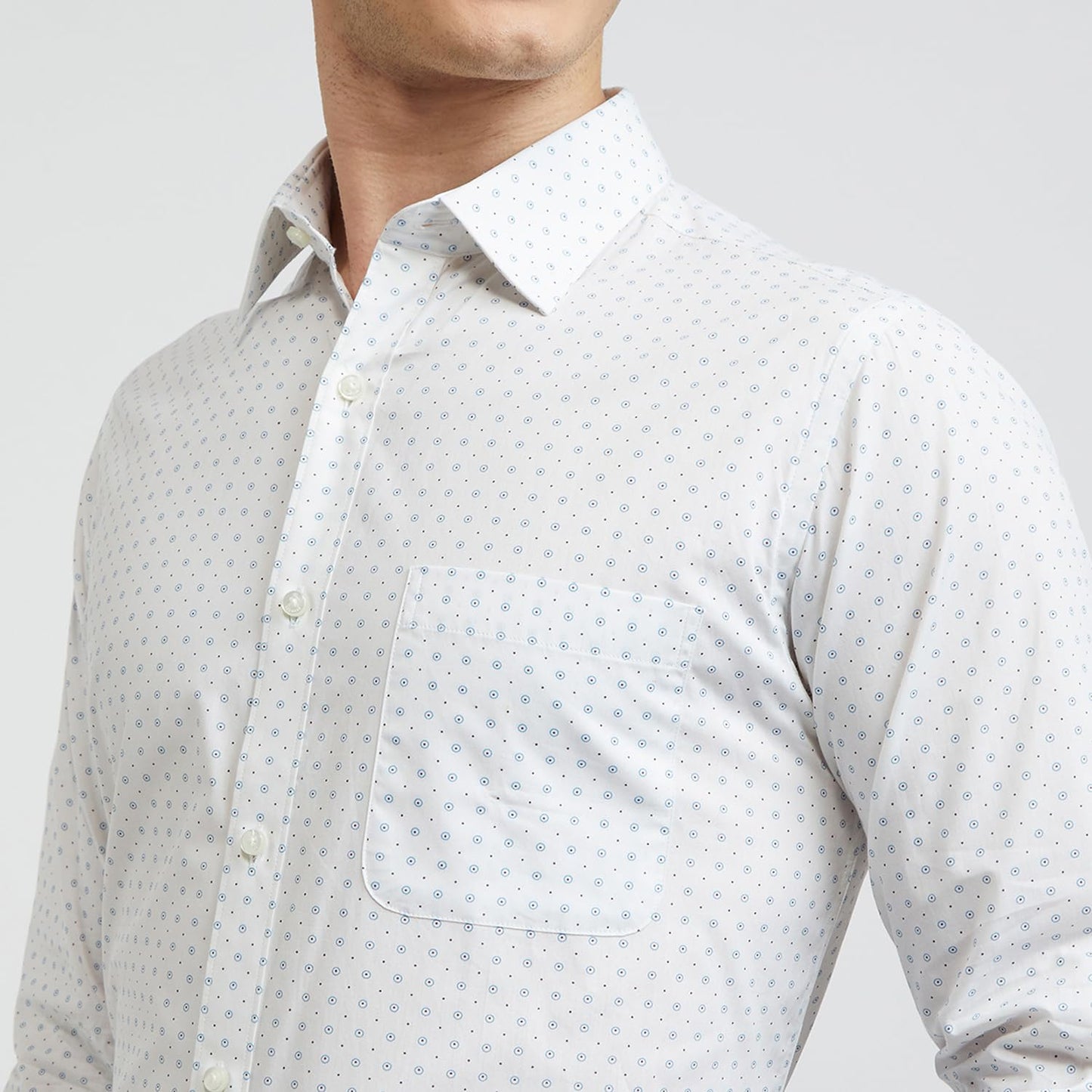 Raymond Men's Slim Fit Cotton Semicutaway Collar Print Pattern Button Closure Full Sleeve Light Blue Formal Shirt