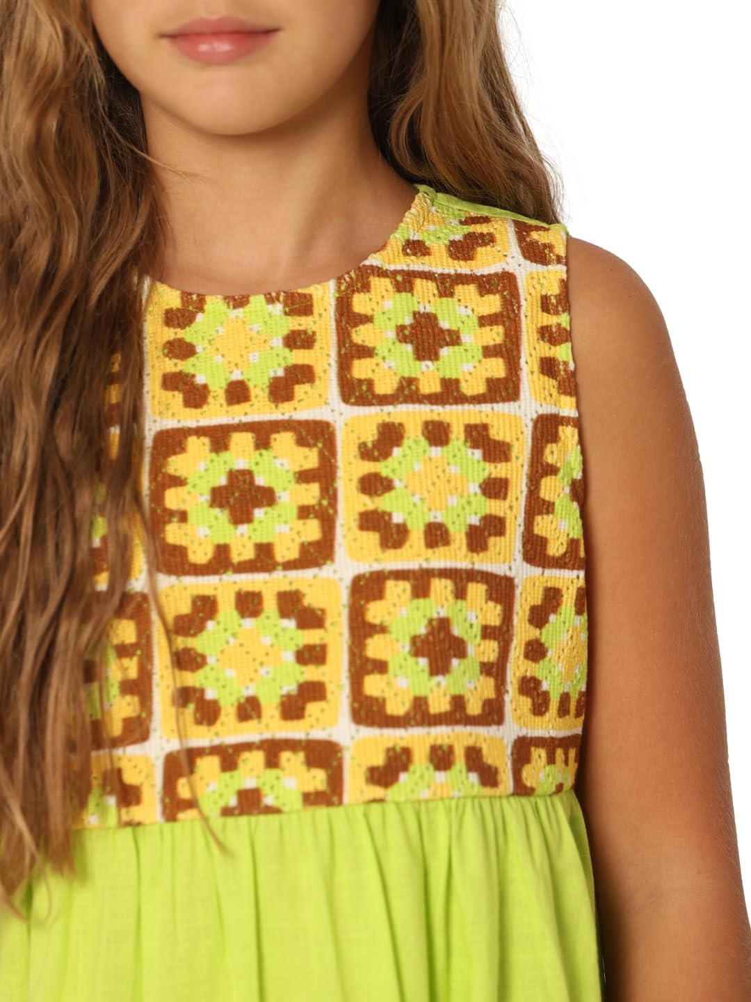 VERO MODA Girls Self Design Cotton Green Above Knee Length A-Line Dress