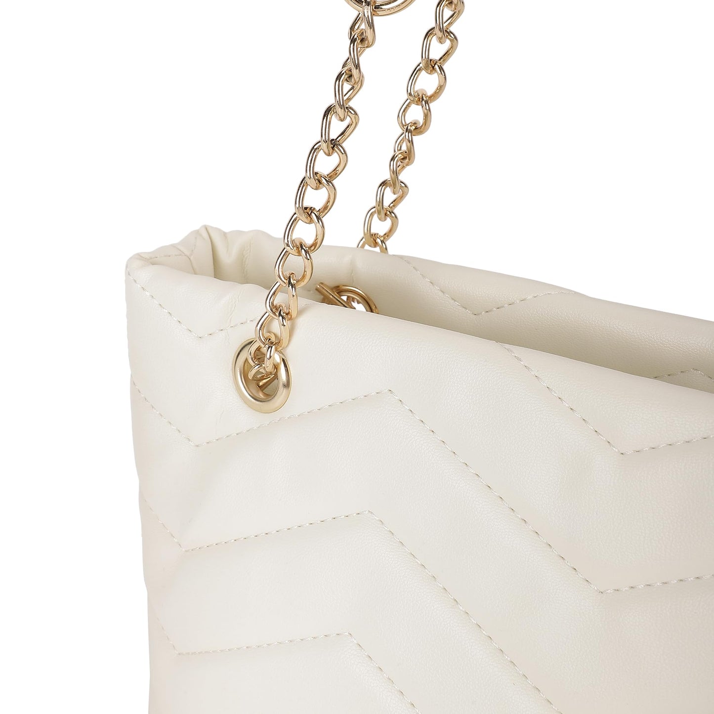 Fastrack Trendy Chevron Quilted Shoulder Bag | Faux-Leather Women's Handbags | Shoulder For Casual Carry, White