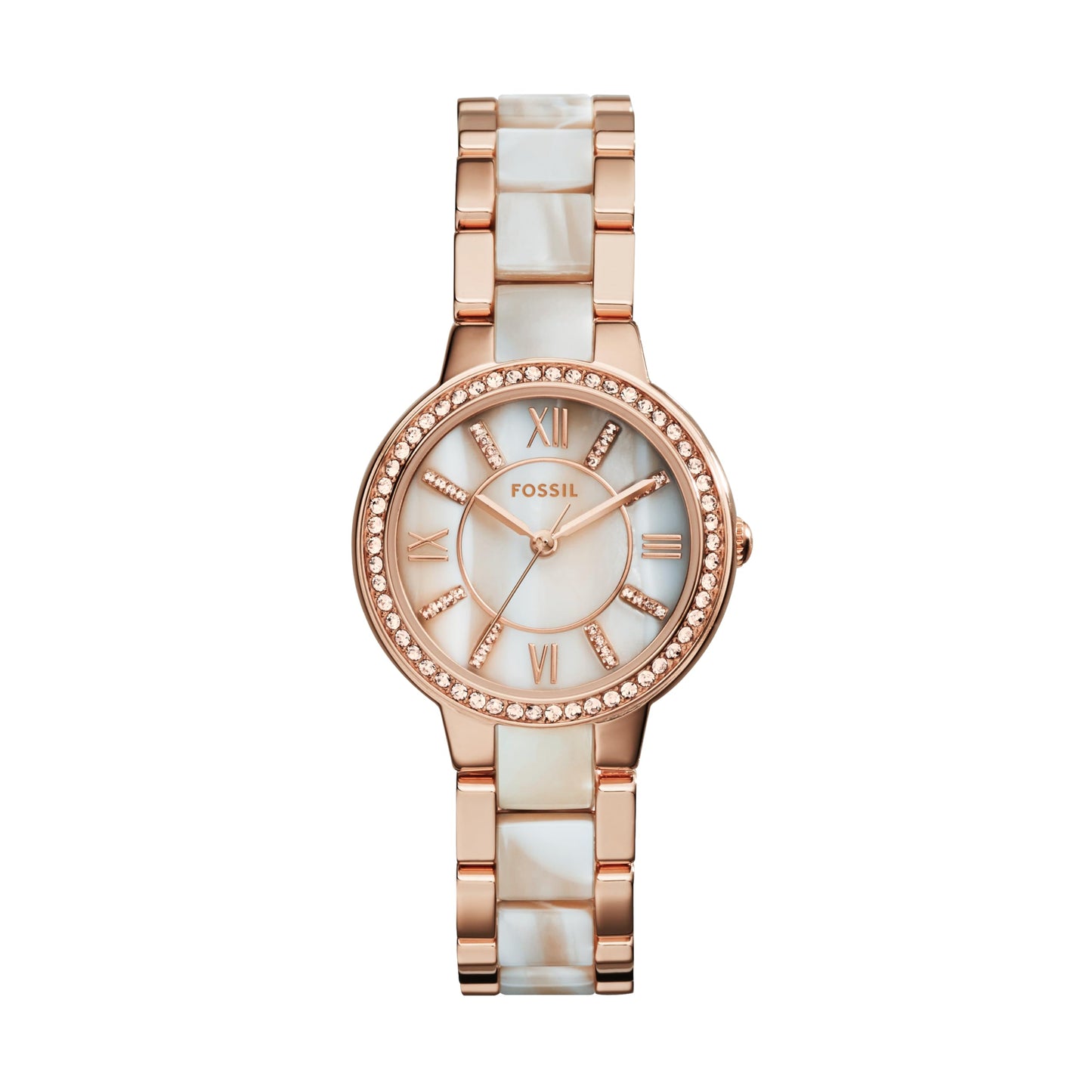 Fossil Women Leather Virginia Analog Mother of Pearl Dial Watch-Es3716, Band Color-Multicolor