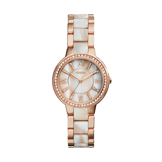 Fossil Women Leather Virginia Analog Mother of Pearl Dial Watch-Es3716, Band Color-Multicolor