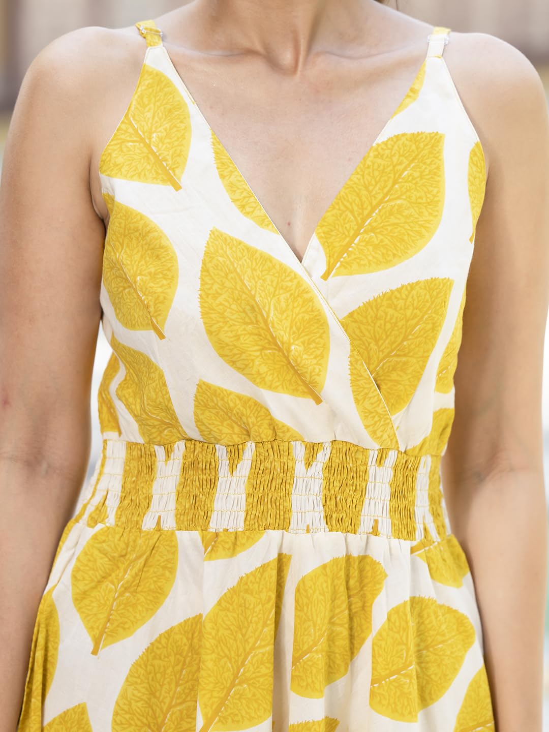 Divena Yellow Printed Pure Cotton Fit & Flare Dress