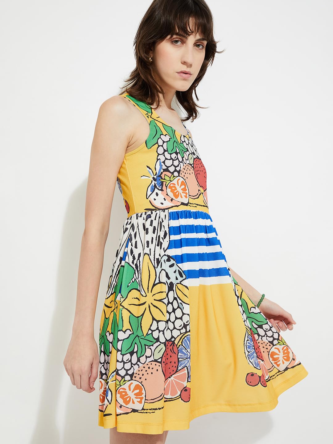 Max URB_N Women Printed Fit & Flare Dress (Yellow_L)