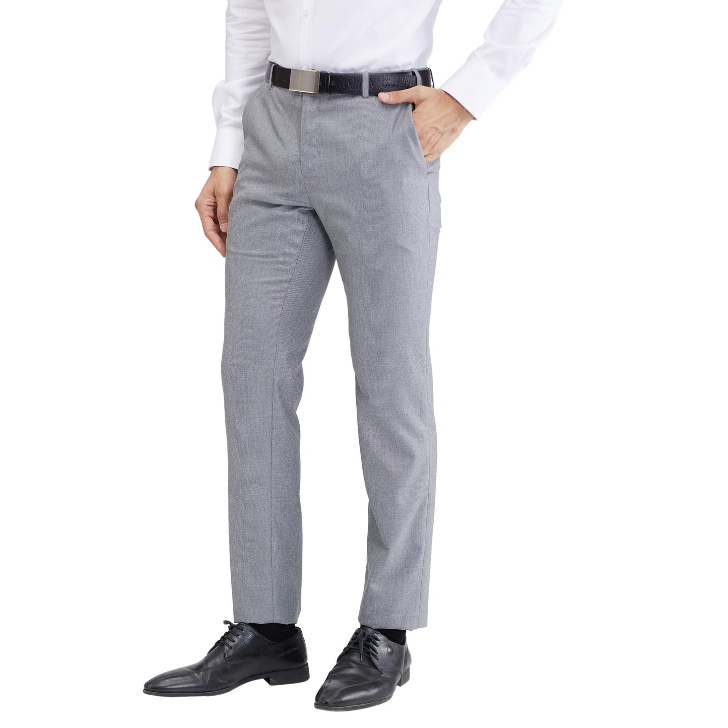 Raymond Men's Slim Fit Mid Rise Formal Trousers, Poly Viscose Blend, Structure Pattern, Flat Front | Dark Grey