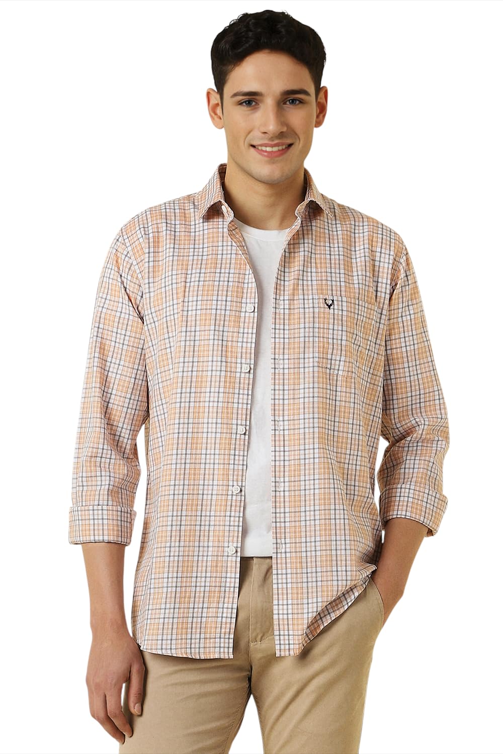 Allen Solly Men's Checkered Slim Fit Shirt (ASSFQSPPX06681_Peach