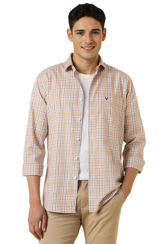 Allen Solly Men's Checkered Slim Fit Shirt (ASSFQSPPX06681_Peach