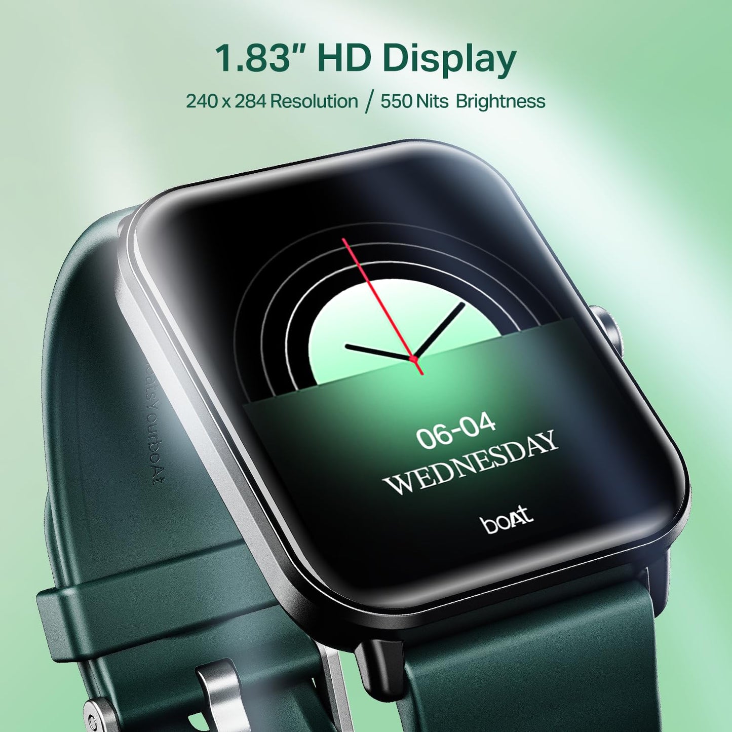 boAt Wave Call 2 with 1.83” HD Display, Advanced BT Calling, Functional Crown, Cloud & Custom Watch Faces, Multiple Sports Modes, IP67, HR, Sleep & SPO₂ Monitor Smart Watch(Pine Green)