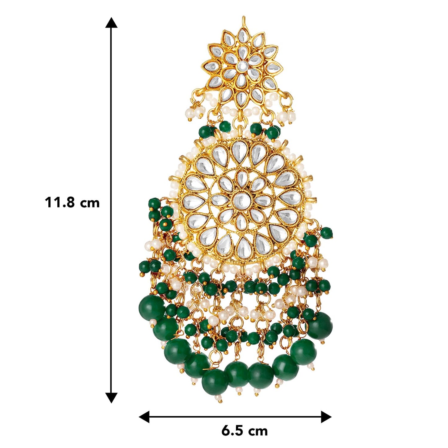 Peora Traditional Gold-Plated Brass & Kundan Dangle Earrings For Women & Girls, Green