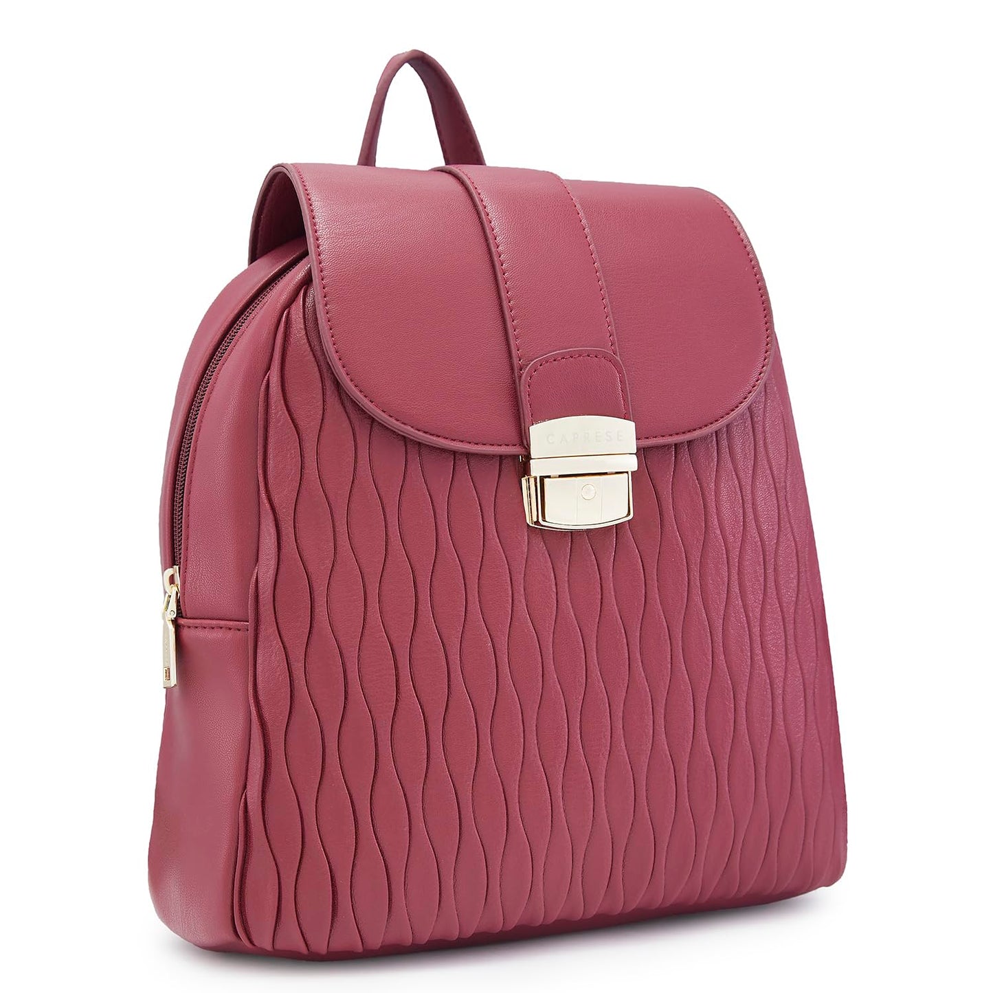 Caprese Shelbee Casual Backpack, Medium | Quilted Backpack for Women with Buckle Lock, Adjustable Shoulder Strap & Back Zip Closure | for Everyday Outings, College and Travel (Burgundy)