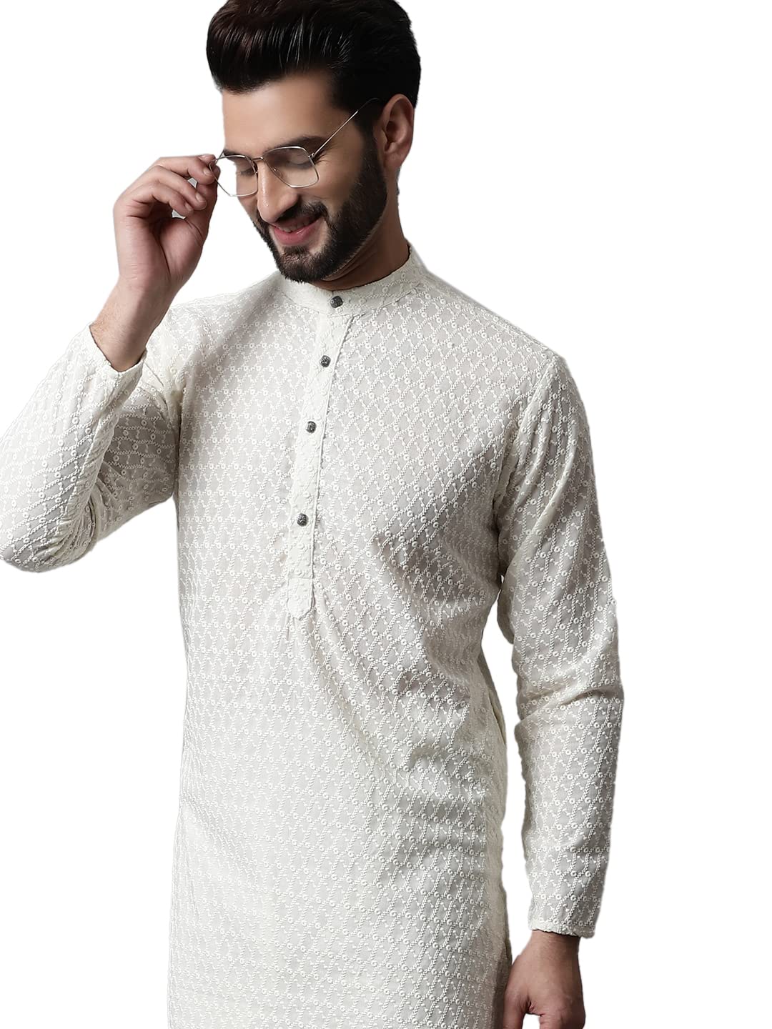 Jompers Men Embroidered Kurta with Churidar (Cream, M)