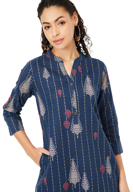 Max Women's Cotton Blend Regular Fit Kurta (PEPKSP25TUINDIGO_Indigo, XL
