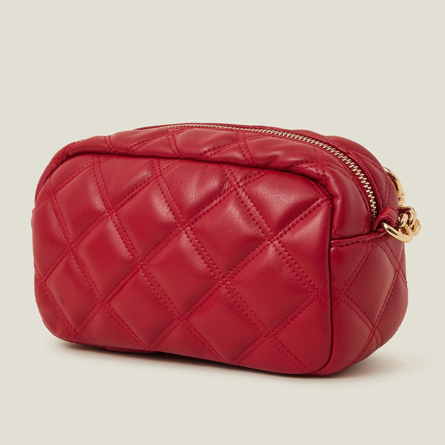 Accessorize London Women's Red Quilted Chunky Chain Camera Bag