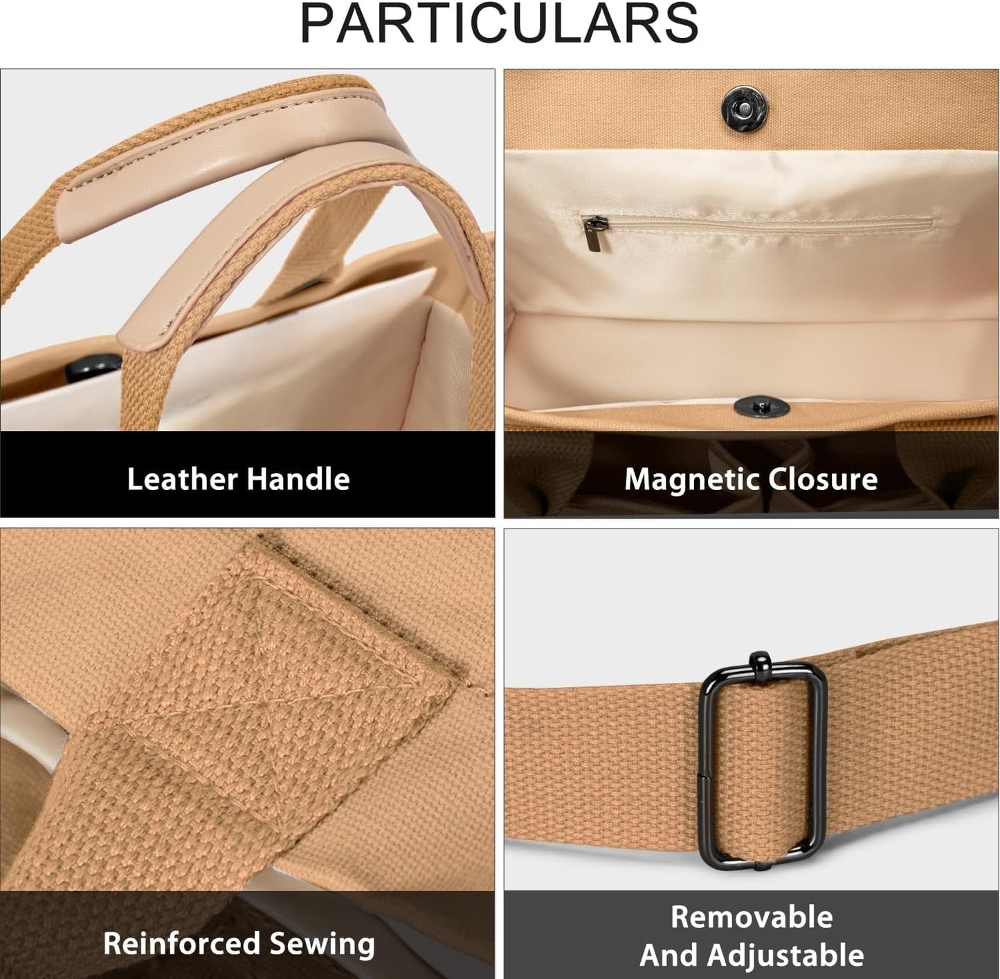 Kawn® Large Canvas Tote Bag for Women hobo Shoulder Bag with Zipper Multi-Pocket Satchel bag Crossbody Bag with Detachable Strap Everything Everyday Handbags for Office, College and Travel (Brown)