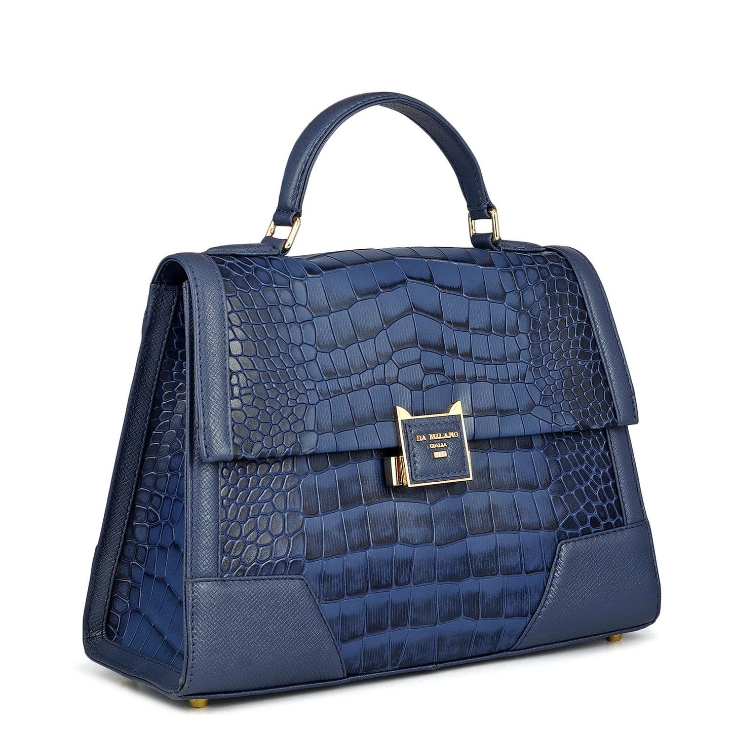 Da Milano Leather Satchel Bag for Women - Blue