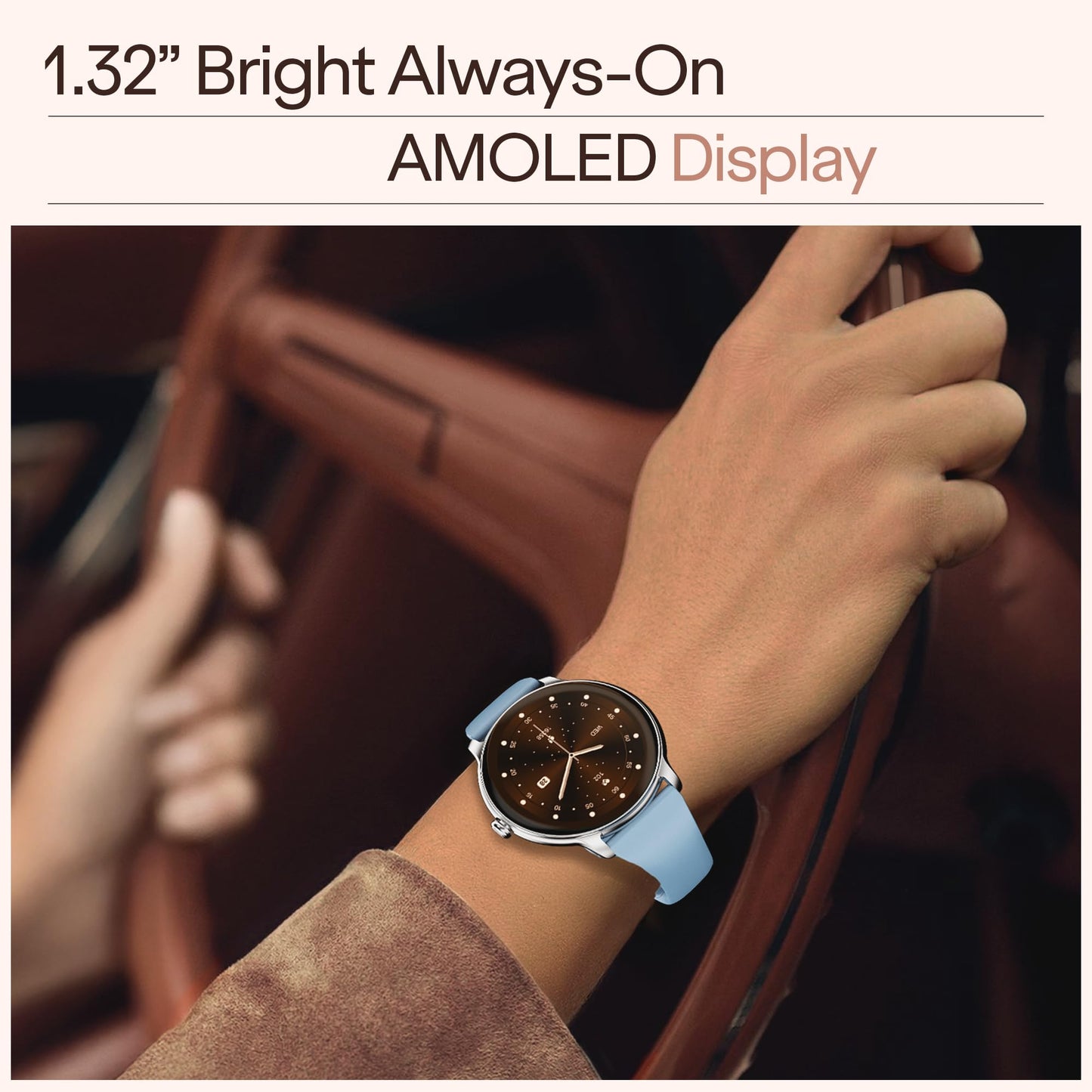 Boat Chrome Iris Fashion Smart Watch for Women - Elegant Ultra-Sleek Dial, Light-Weight Metal Body, 1.32" AMOLED Display, 1000 Nits, AOD, Female Wellness Tracking Watch for Woman (Frosted Sky)