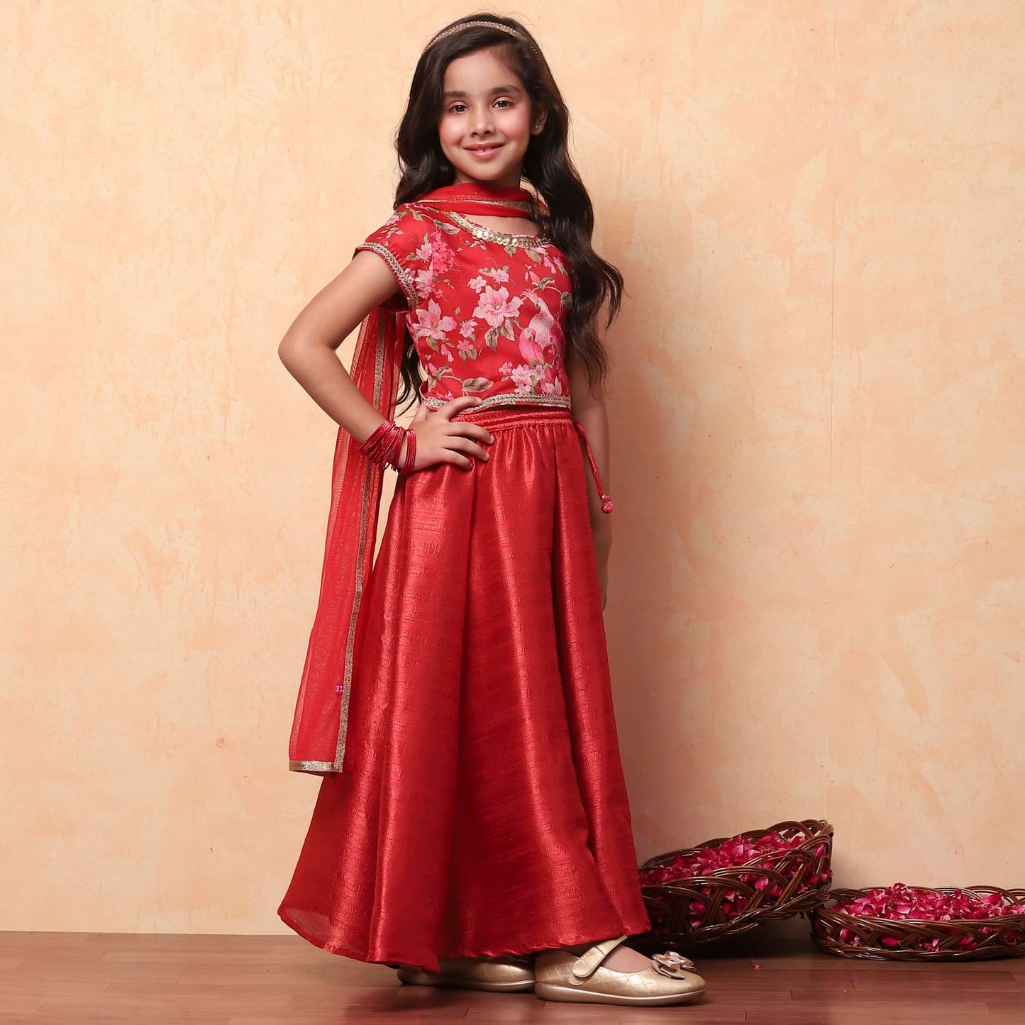 BIBA Modal Girl Printed Flared Kid Readymade Lehenga Choli (KW4432E_RED_13)