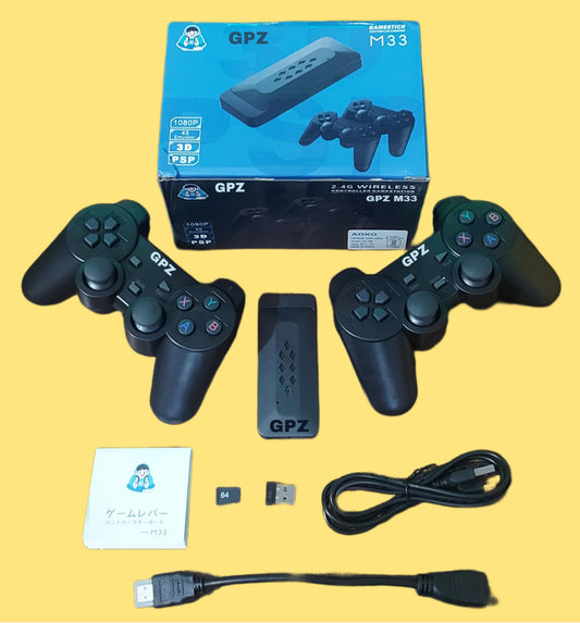 GPZ) Pro GameStick M33OG 37100+ Built-in Games Retro Classic 2D 3D HD | 2 WIRELESS GAMEPAD | PLUG & PLAY VIDEO GAME 64GB