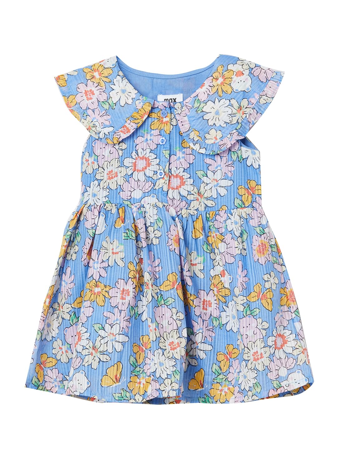 Max Girl's Cotton A-Line Midi Dress (P24ACD01A_Blue