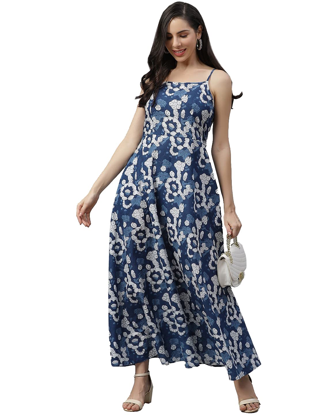 Divena Women's Cotton Fit and Flare Maxi Dress (Model_Number#1.Value_Blue