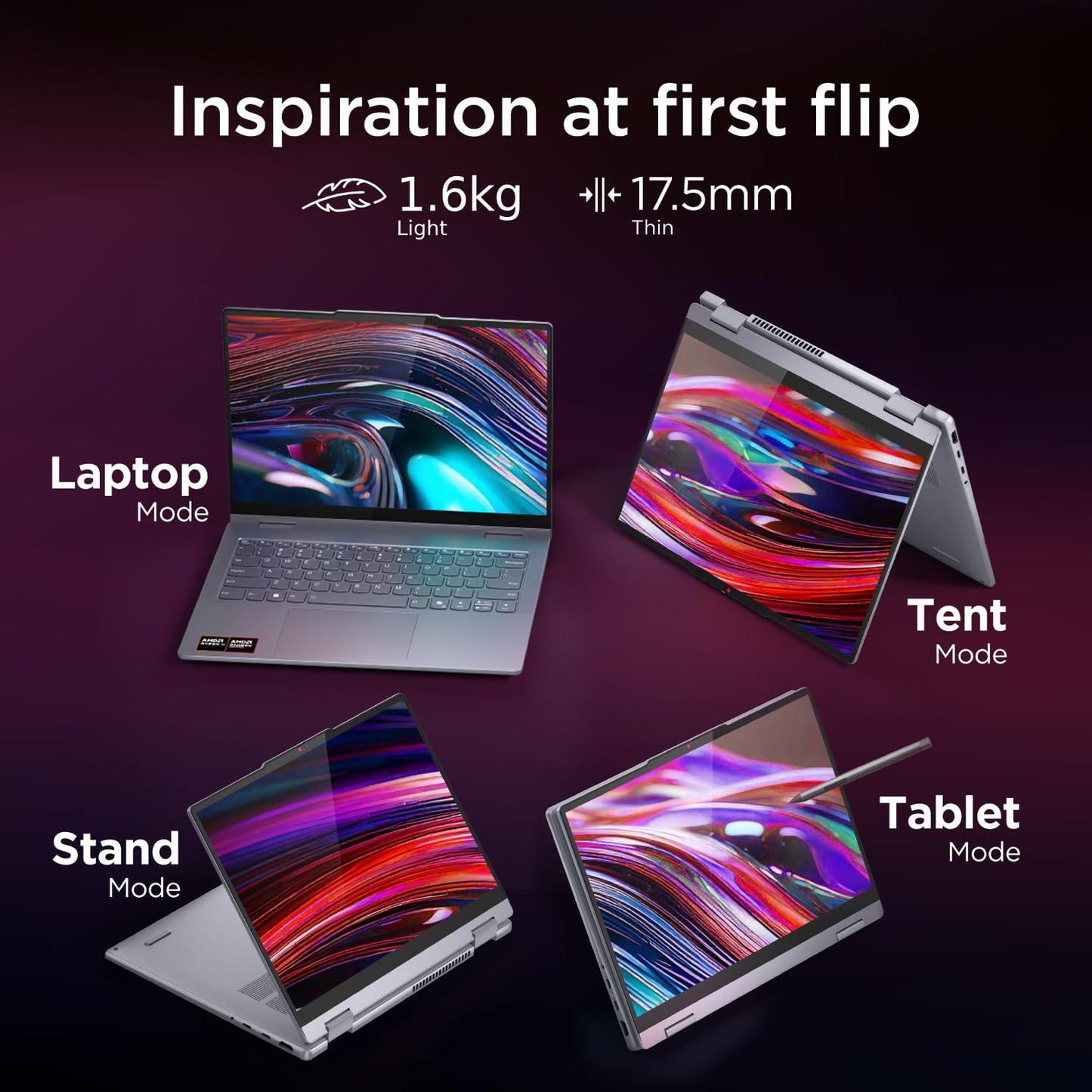 Lenovo IdeaPad 5 2-in-1 AMD Ryzen AI 7 350 (16GB RAM/512GB SSD/14 (35.5cm)/WUXGA IPS/Copilot+PC/Windows 11/Office 2024/Lenovo Digital Pen 2/1Yr ADP/Grey/1.6Kg), 83KT000JIN Convertible Laptop