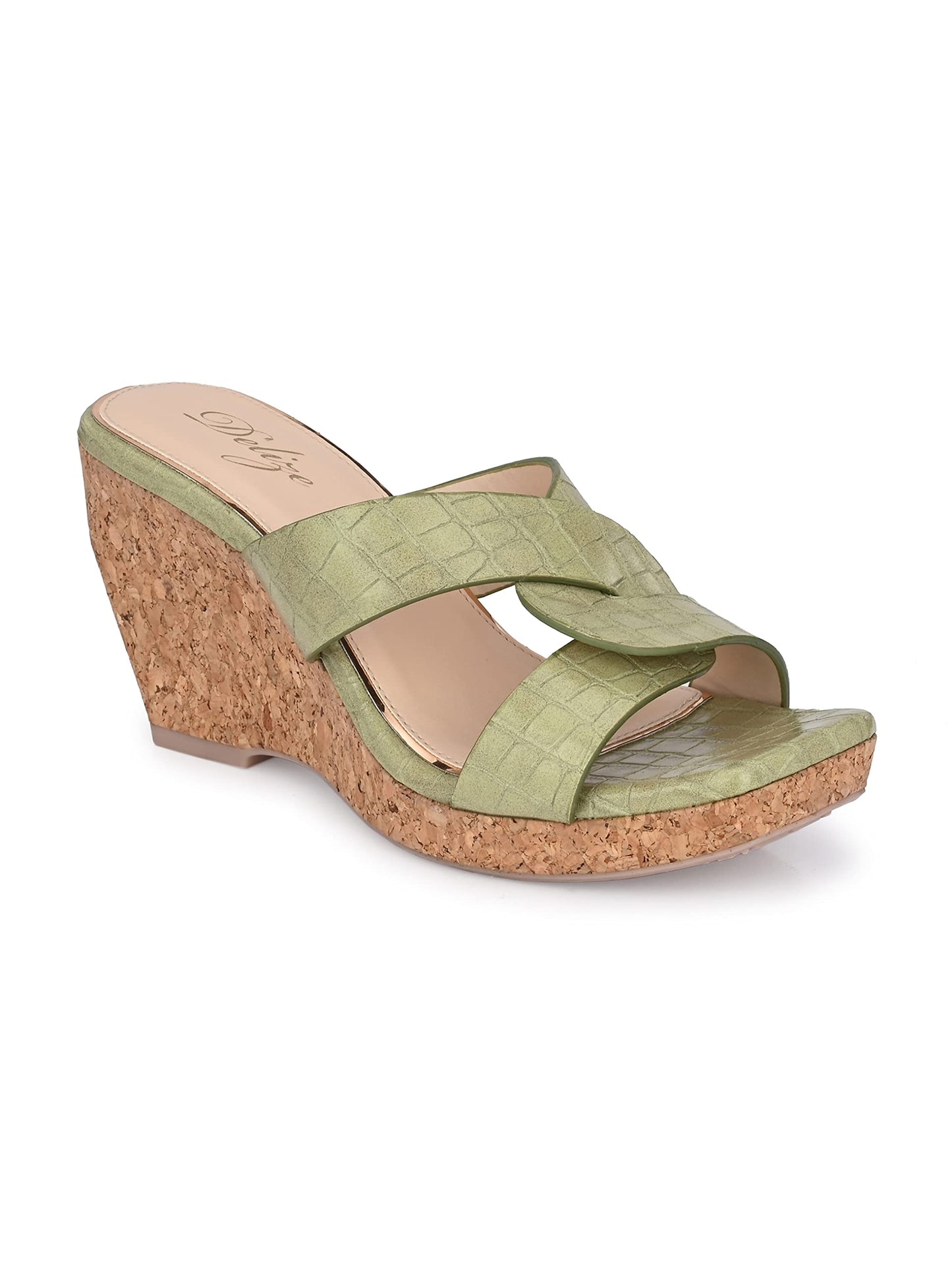 Delize Light - Vegan Leather Cross Strap Wedge Heel Sandals 2500 37 Green