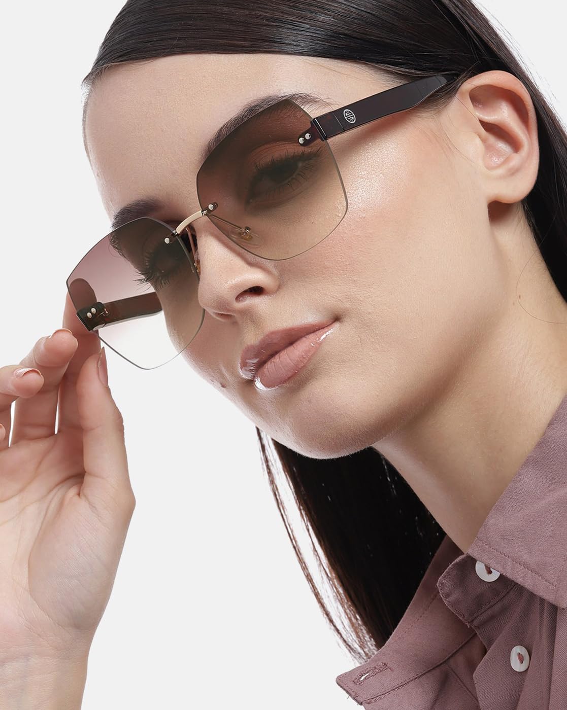 Carlton London Gold with Brown toned Oversized Women Rimless Sunglass with UV Protected Lens
