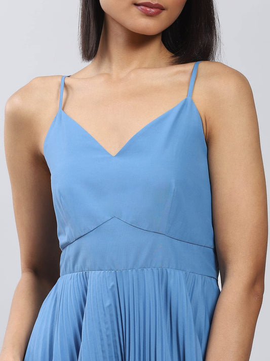 Label RITU KUMAR Blue Strappy Long Dress with Pleats