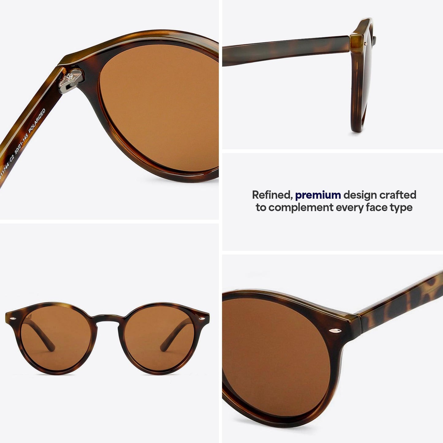 VINCENT CHASE EYEWEAR Adult's Round Sunglasses Tortoise Frame, Brown Lens (Large)