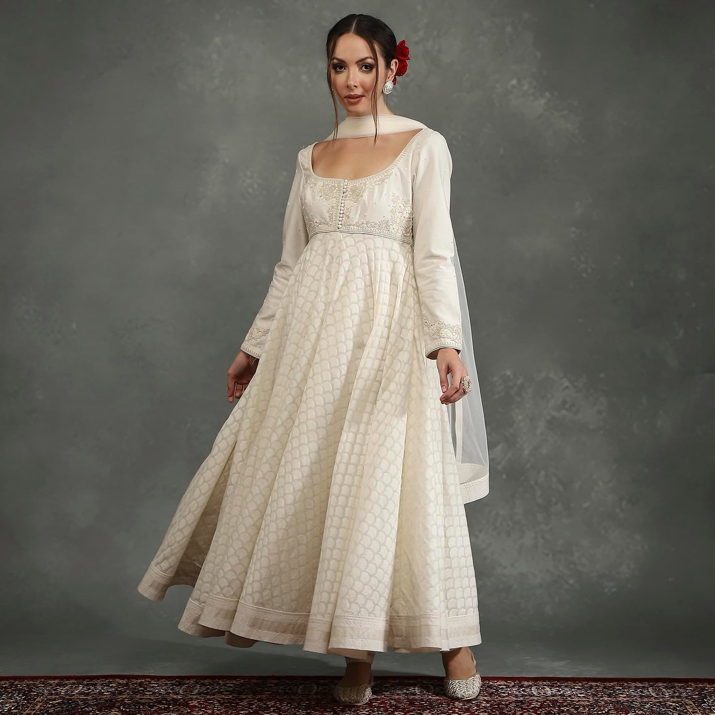 BIBA Women's Silk Chanderi Kurta Sets (CKD10745AW24CRM_Neutral