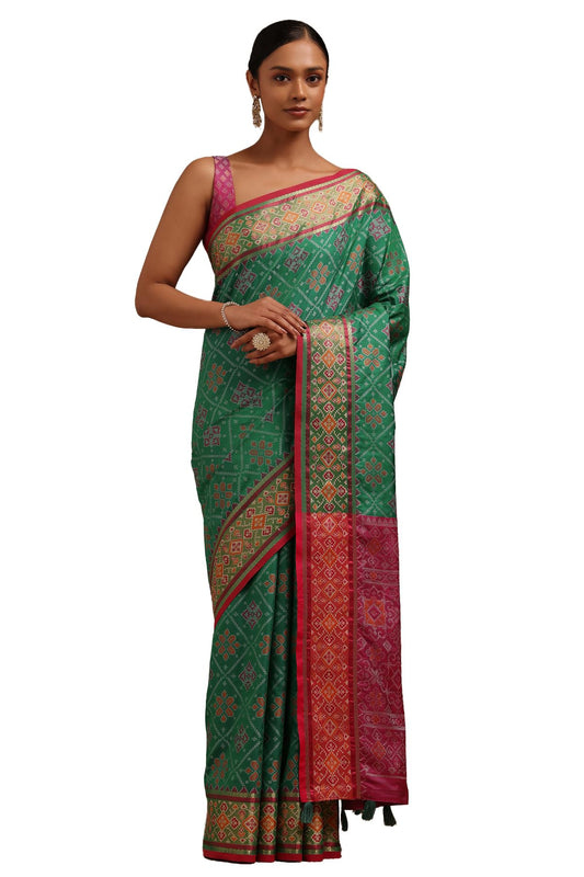 Soch Womens Green Silk Patola Print Saree