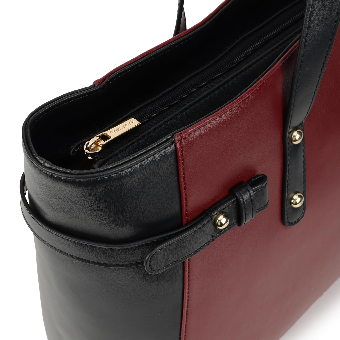 Fastrack Cherry Powermode Laptop Tote For Women | Cherry & Black Faux Leather Bag | Fits Upto 15" Laptop | Ladies Tote Bag with Zipper Closure & Utility Pockets
