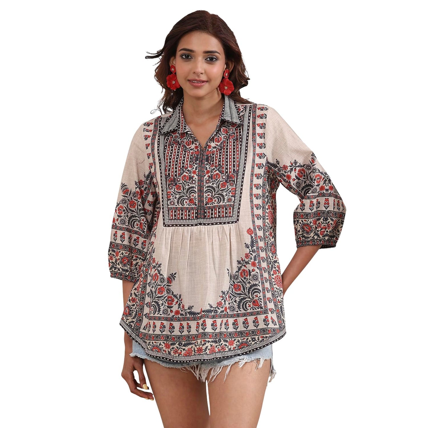 Biba Women Brown Cotton Straight Shirt_40