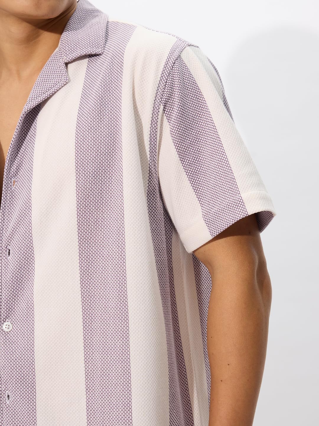 The Souled Store Popcorn Stripes: Lavender Frost Men and Boys Long Sleeve Collared Neck Button Down Cotton Textured Shirts for Men