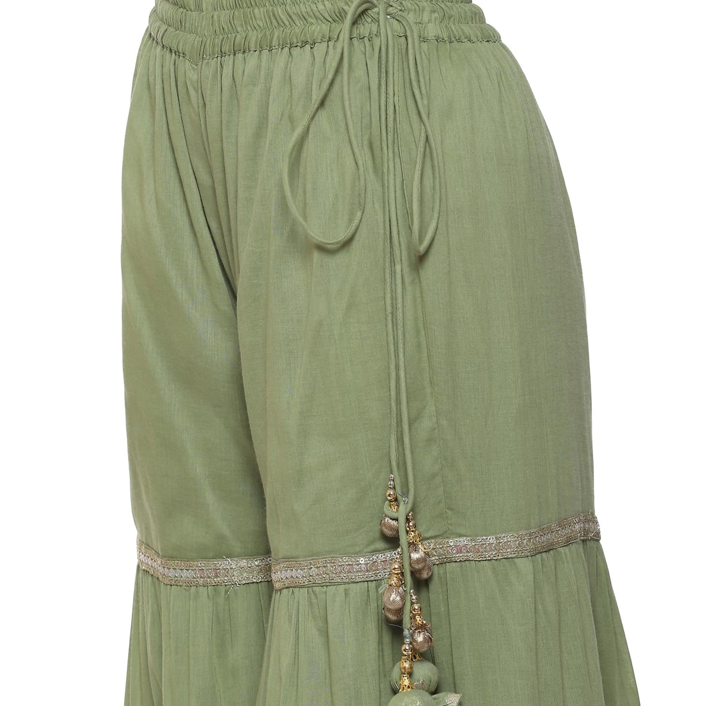 BIBA Women YARNDYED Straight SALWAR KURTA DUPATTA(SKDKINARI8924_SAP GREEN_38)