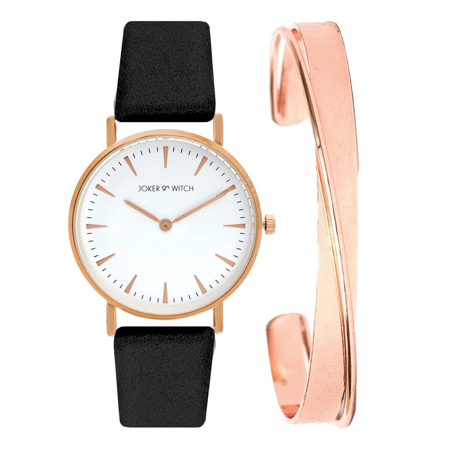 Joker & Witch Synthetic Palin White Dial Black Analogue Watch Bracelet Gift Set For Women, Black Band
