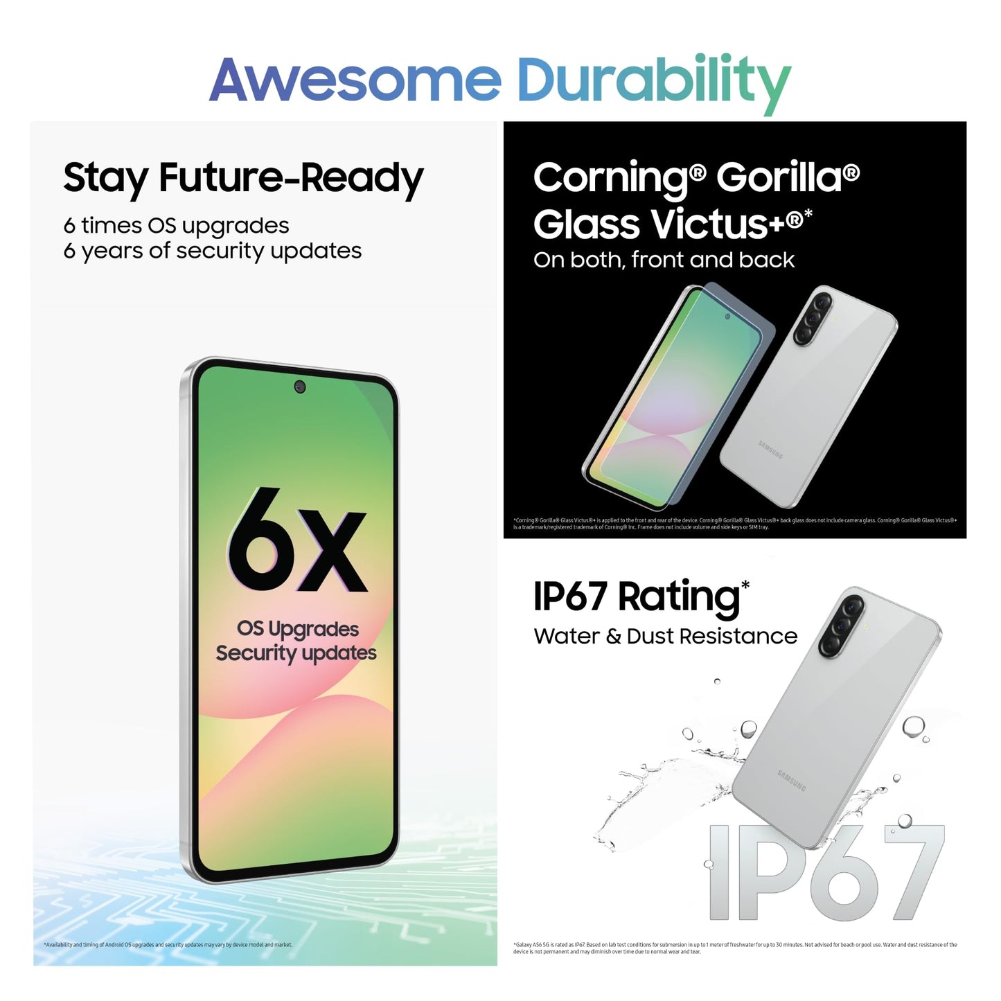 Samsung Galaxy A56 5G (Awesome Light Gray, 12GB, 256GB) | Awesome Intelligence: Circle to Search, Intelligent Editing | Awesome 6 OS & 6 Years Security Updates | IP67