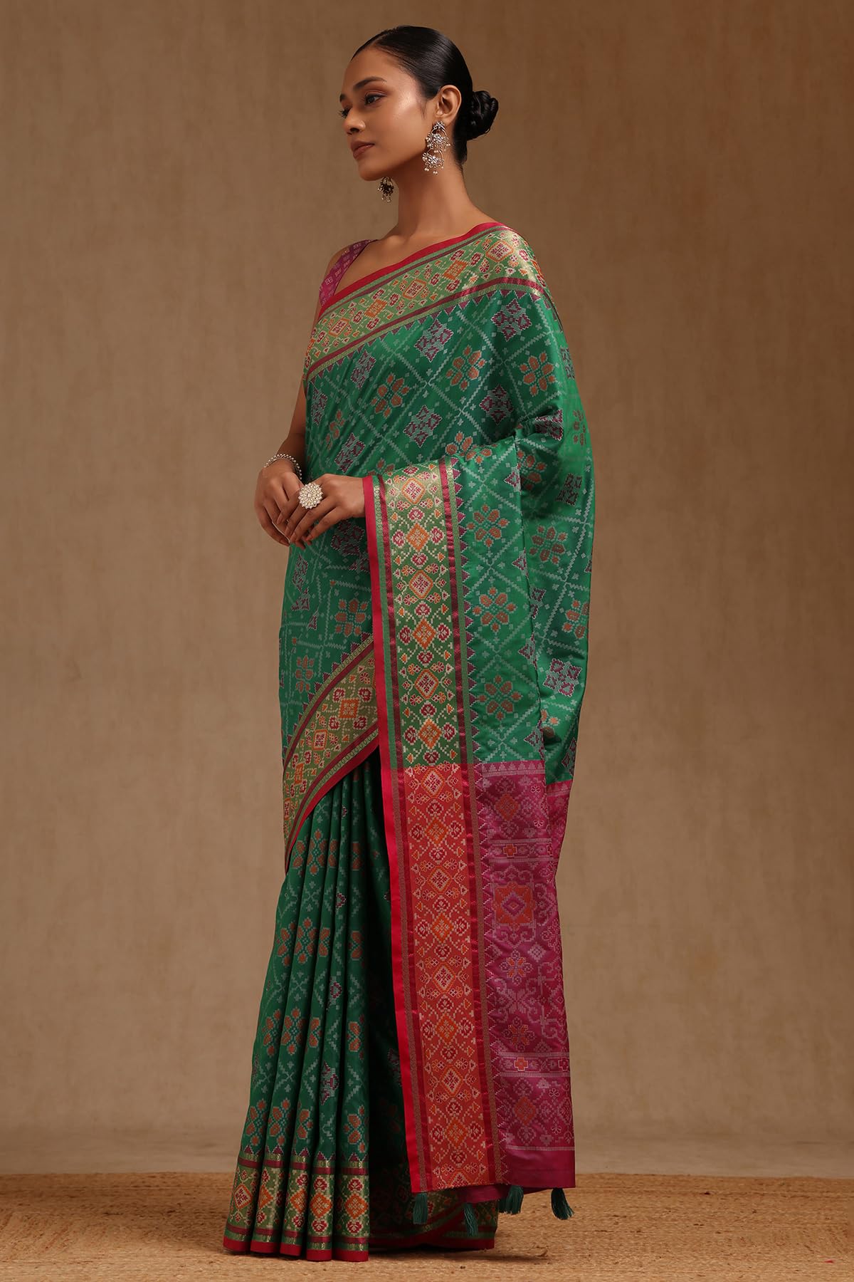 Soch Womens Green Silk Patola Print Saree