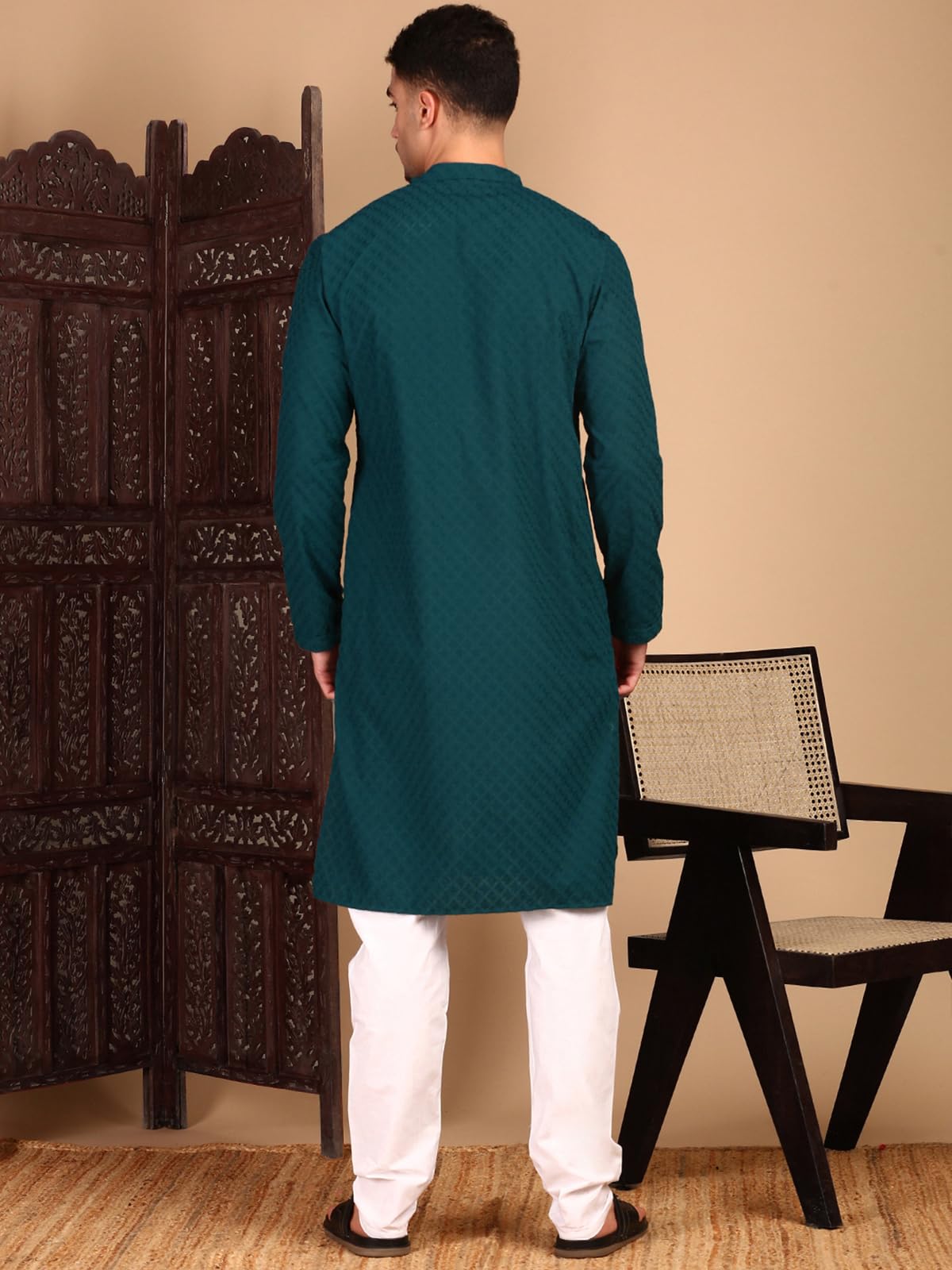 Sanwara Men's Cotton Geometric Regular Kurta Set
