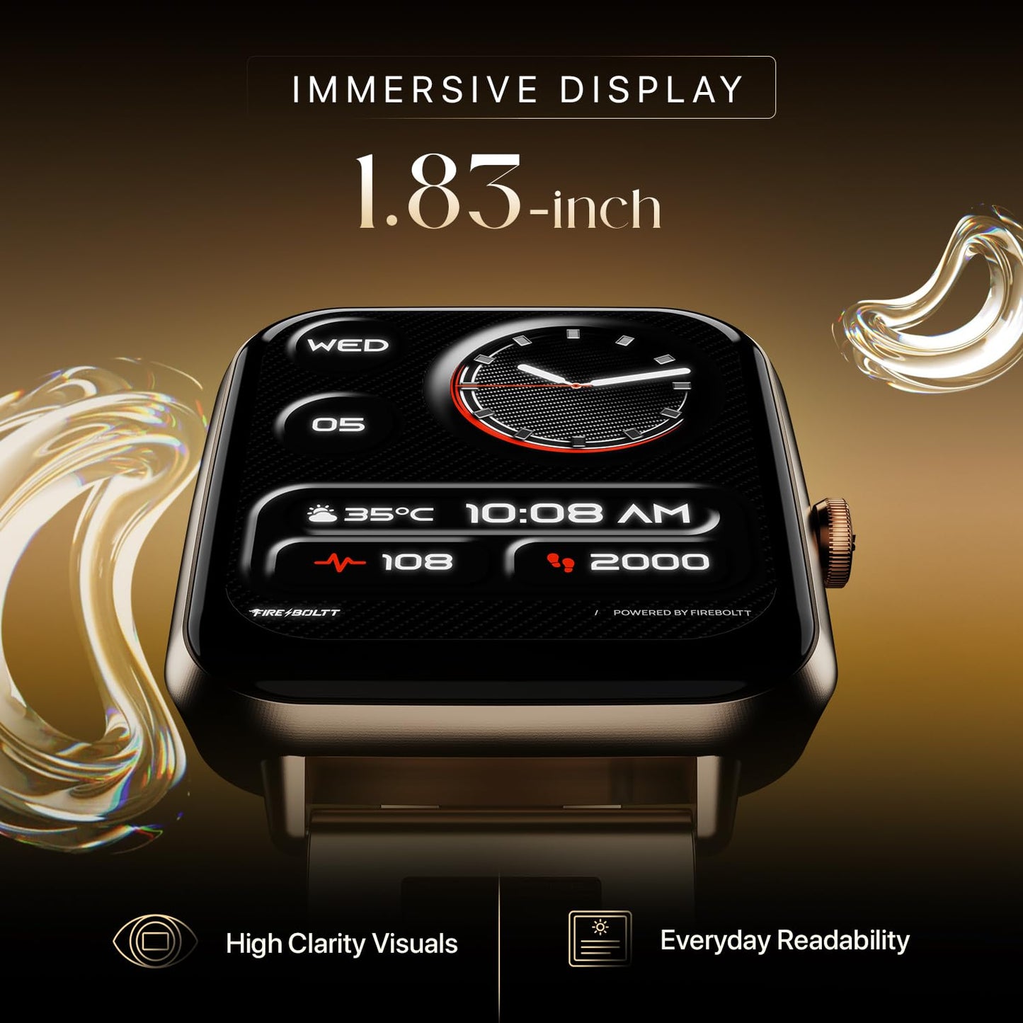 Fire-Boltt Ninja Blaze Smart Watch, Stainless Steel Strap & Steel Body, 1.83” Display Bluetooth Calling Built-in Mic & Speaker, 120+ Sports Modes, Smartwatch for Man and Woman Imperial Gold