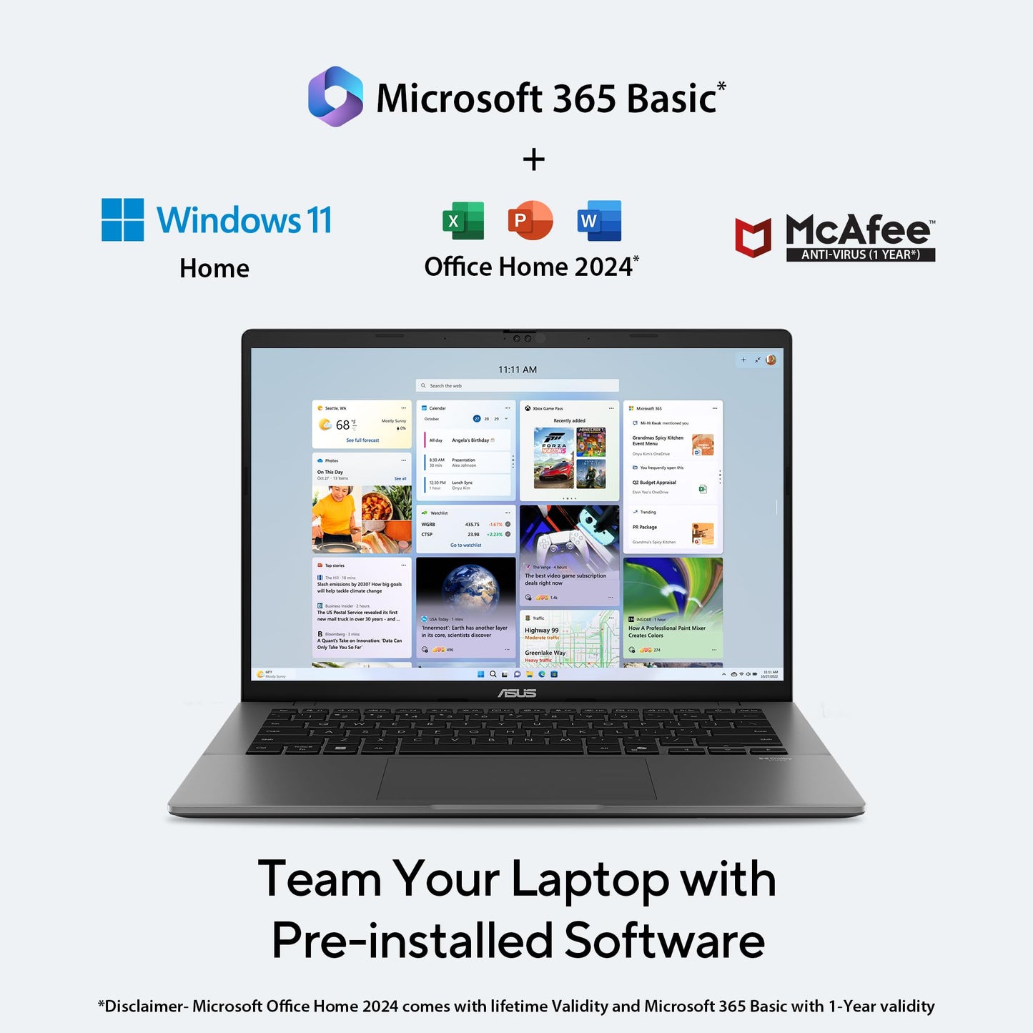 ASUS Vivobook S14, Intel Core Ultra 7 255H, Metallic Design Laptop(Intel iGPU/16GB RAM/512GB SSD/FHD+/14"/60Hz/Windows 11/M365 Basic (1Year)*/Office Home 2024/Matte Gray/1.4 Kg) S3407CA-LY083WS