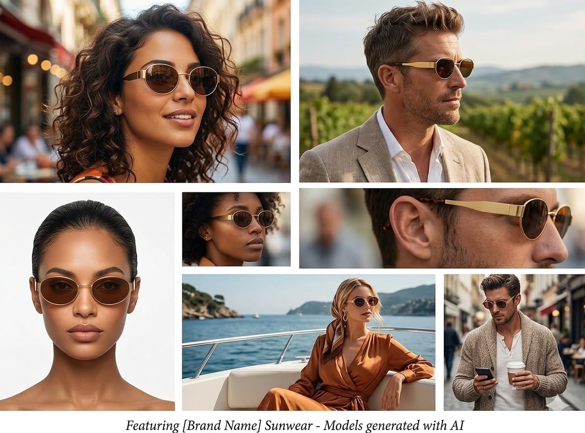 FAVELA Retro Oval stylish Sunglasses for Women & Men | Trendy Round Metal adjustable Sun Glasses Classic Shades | UV400 Protection Retro Oval Sunglasses Vintage Style Goggles. (Golden-Brown)