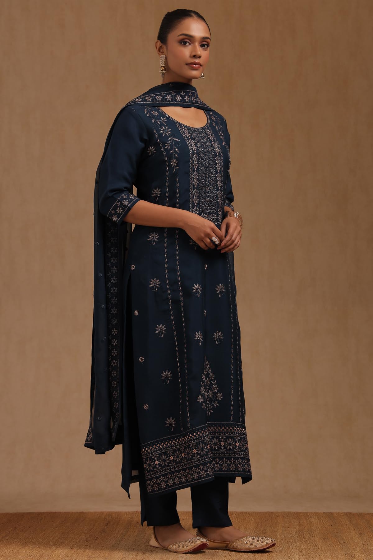 Soch Womens Blue Organza Embroidered Salwar Suit