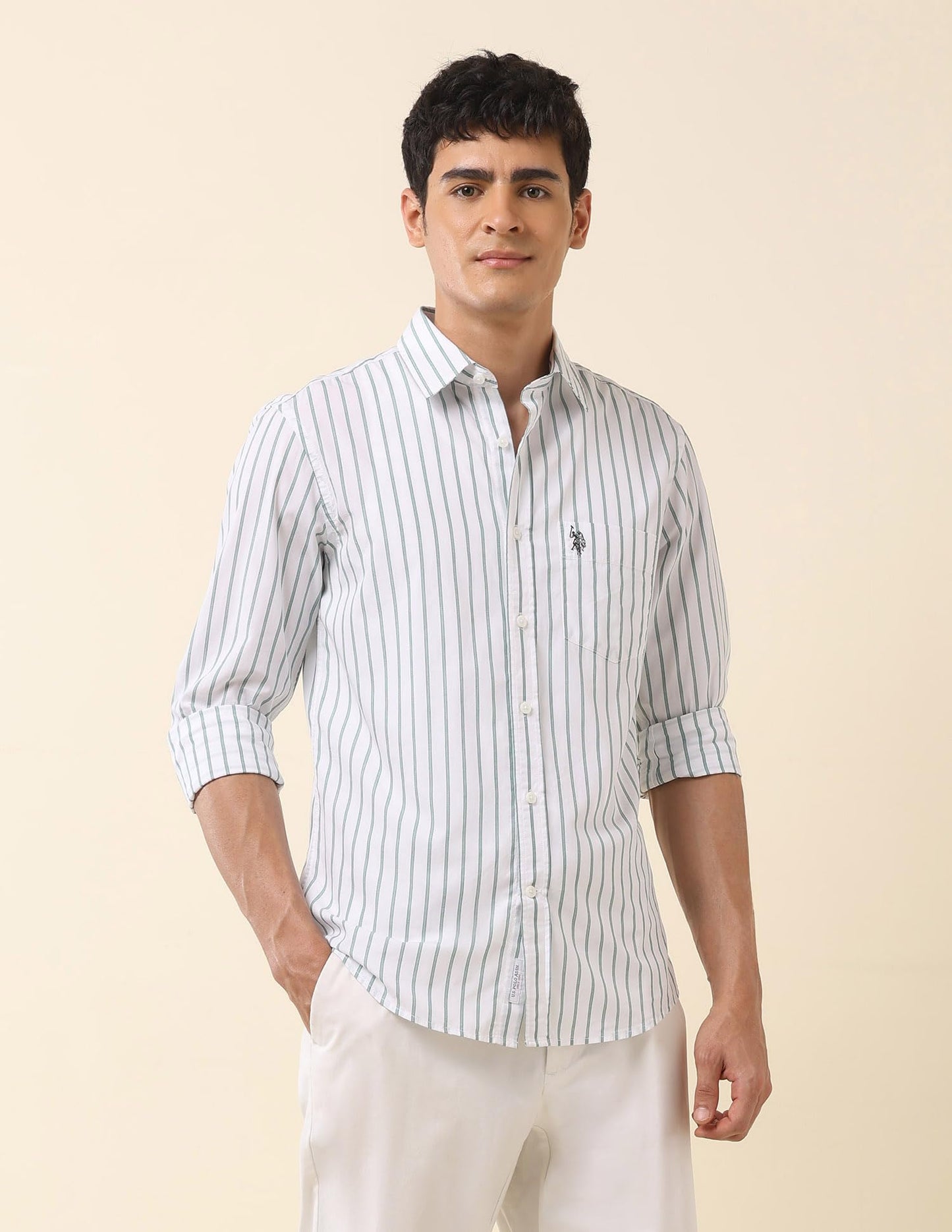 U.S.Polo Association Men's Tailored Fit Vertical Striped Shirt